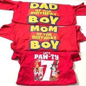 Red Family Matching Birthday T-Shirts. Dad mom of birthday boy.